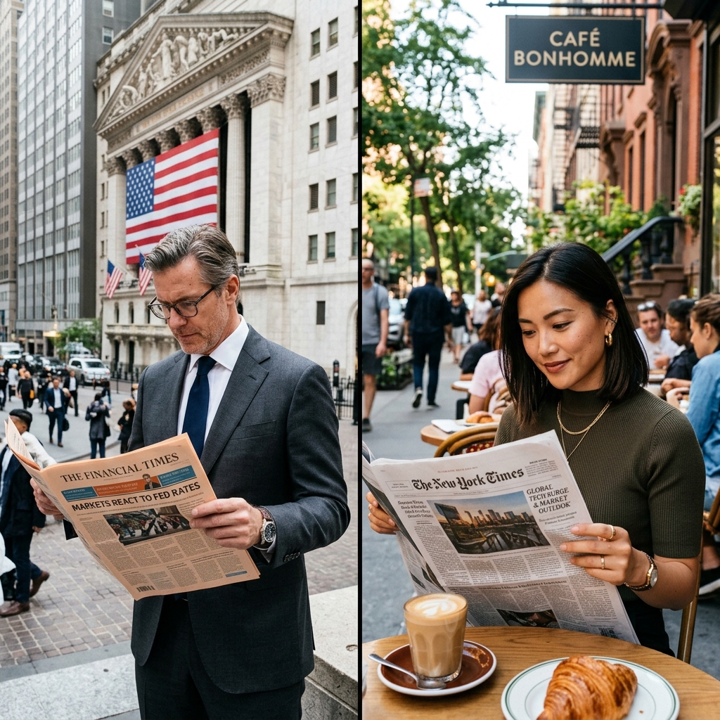 Global Opinion Leaders reading International News - Wall Street & Manhattan